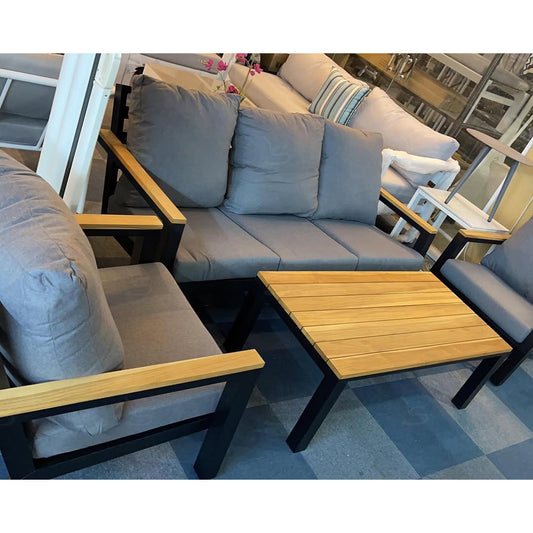 A2108 sofa black 4pc with teak