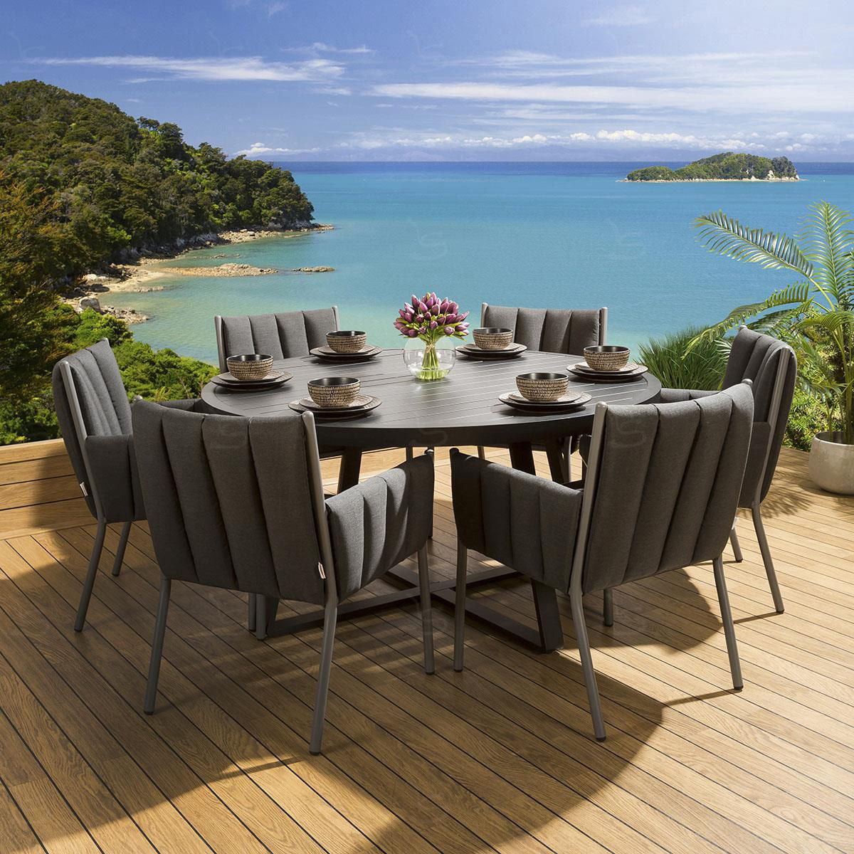 F2008 round dining charcoal 7pc