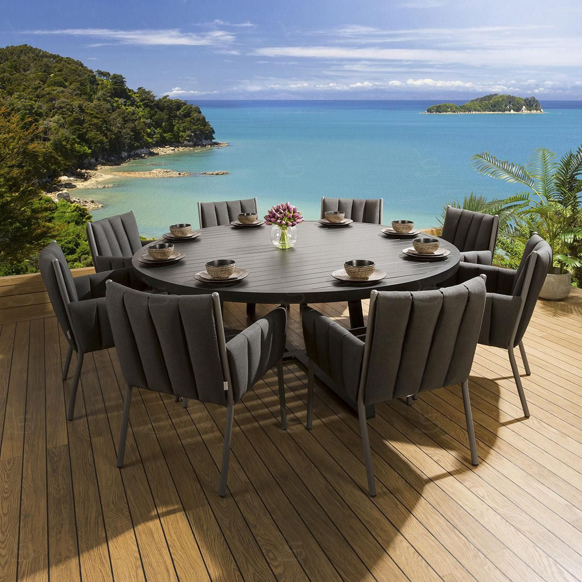 F2008 round dining charcoal 9pc