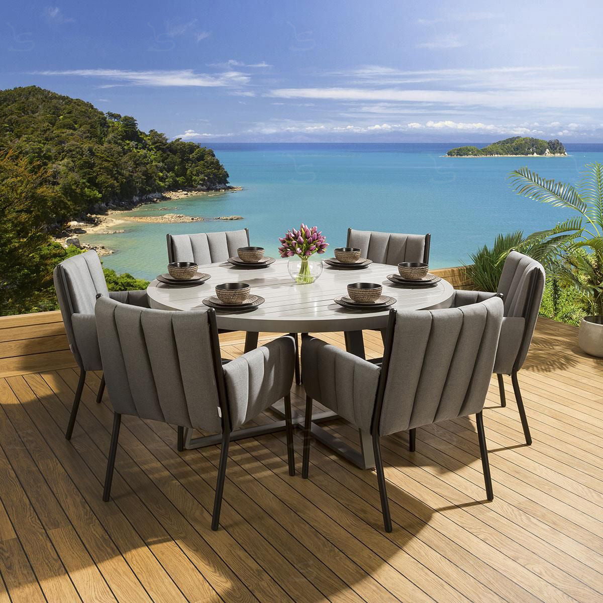 F2008 round dining grey 7pc