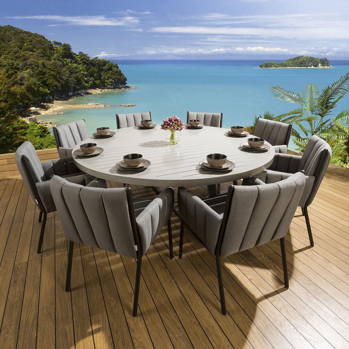 F2008 round dining grey 9pc